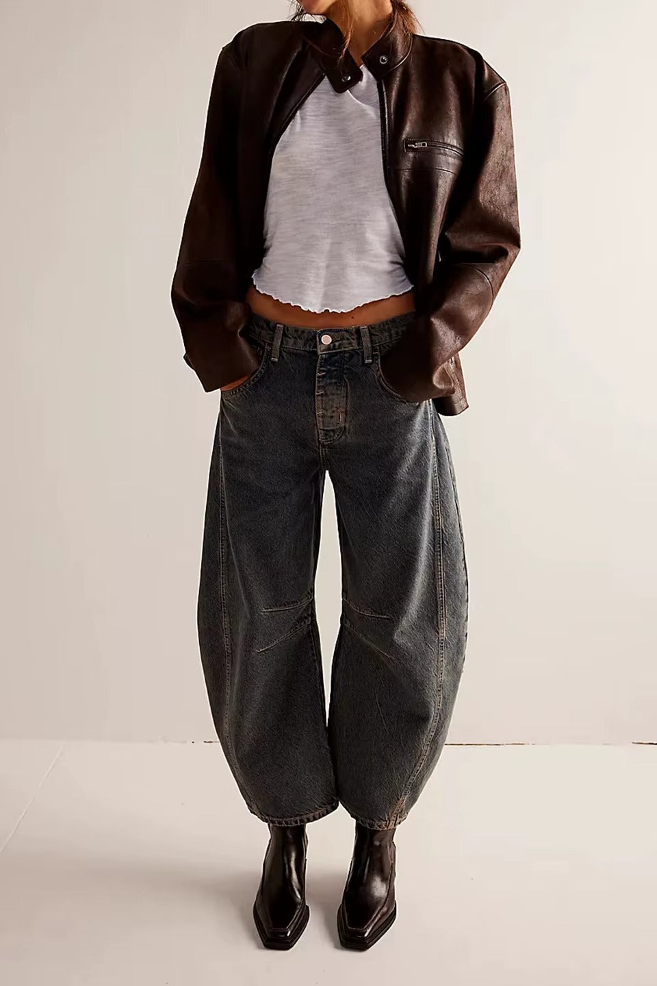 High-Stretch Mid-Rise Barrel Jeans for Women