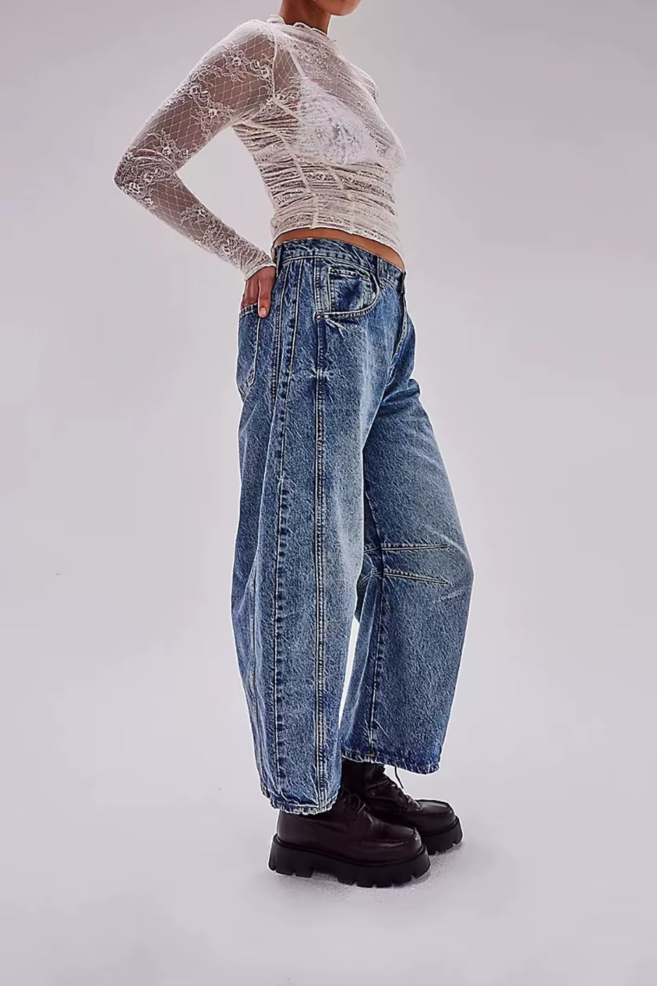 High-Stretch Mid-Rise Barrel Jeans for Women