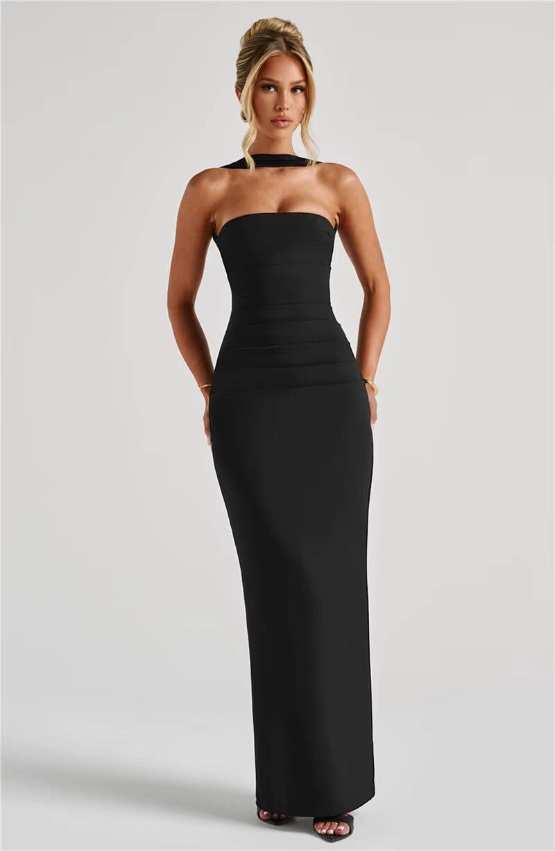 Alyssa Scarf Collar Strapless Sexy Maxi Dress