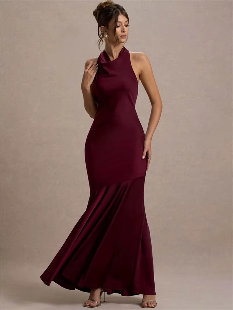 Satin Cowl Neck Sexy Maxi Dress