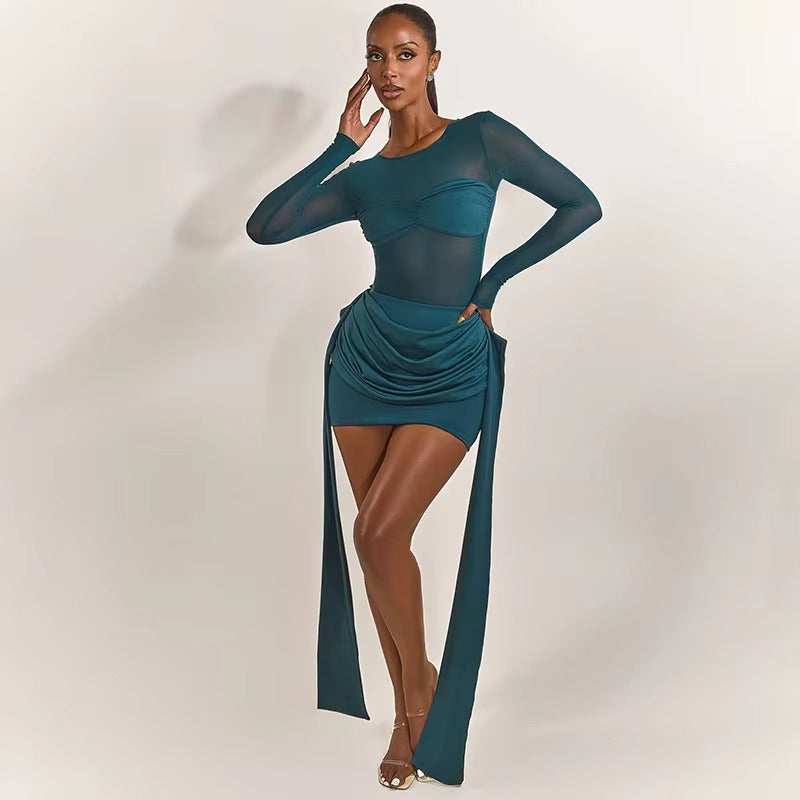 Mesh Patchwork Ruched Sexy Mini Dress