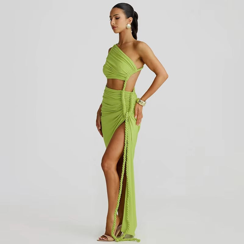 Jennifer  Off-shoulder Thigh High Split Sexy Maxi Dress