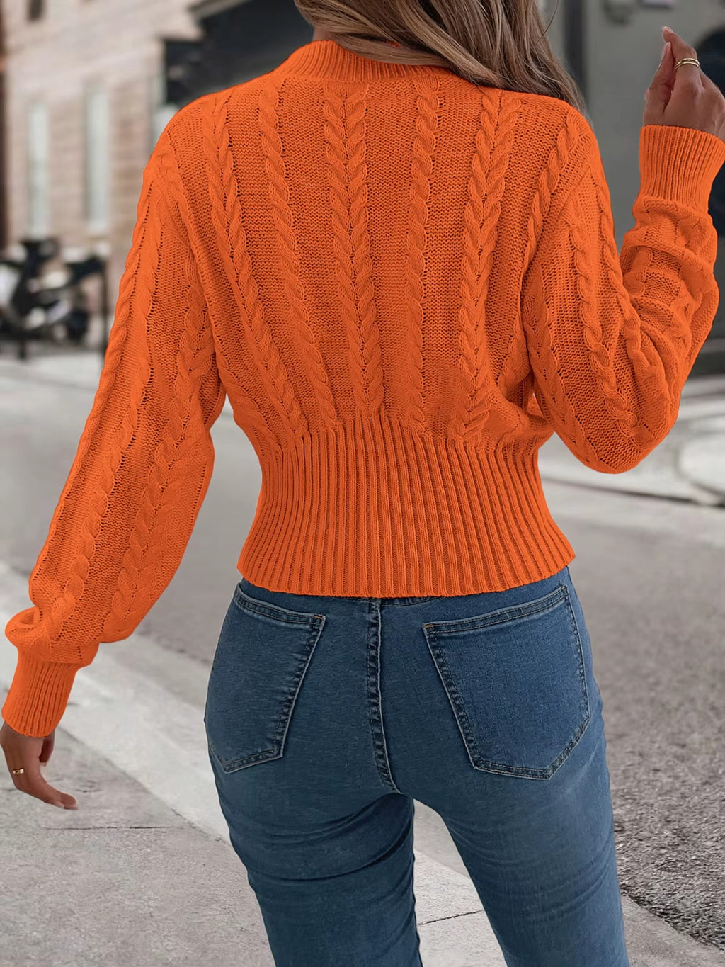 Women's Mock Neck Waist Cinching Lantern Sleeve Sweater