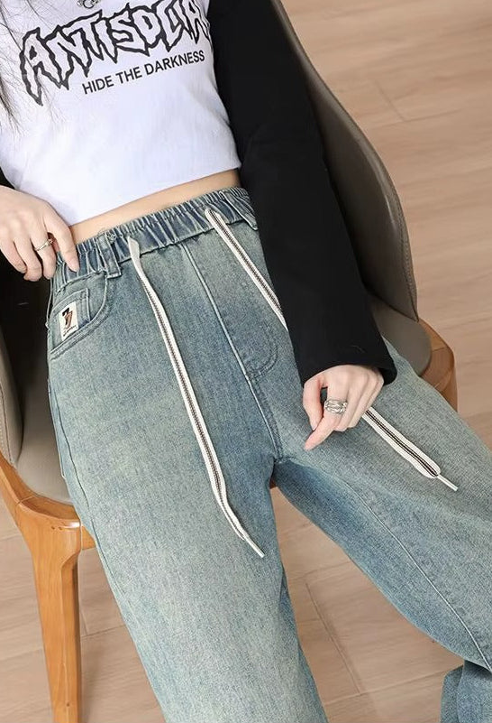 High Waist Elastic Denim Pants for Woman Outfits