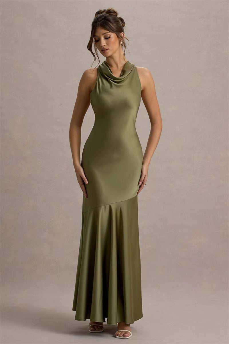 Satin Cowl Neck Sexy Maxi Dress