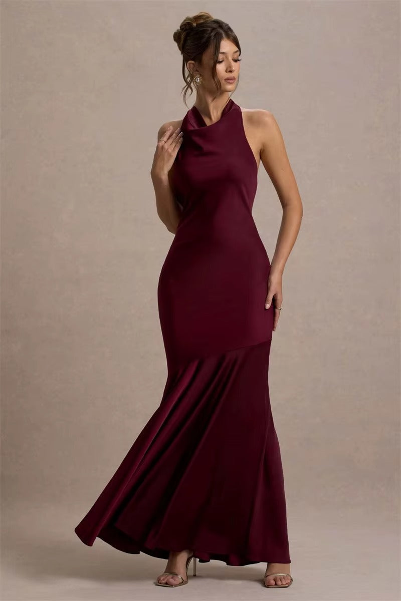 Satin Cowl Neck Sexy Maxi Dress