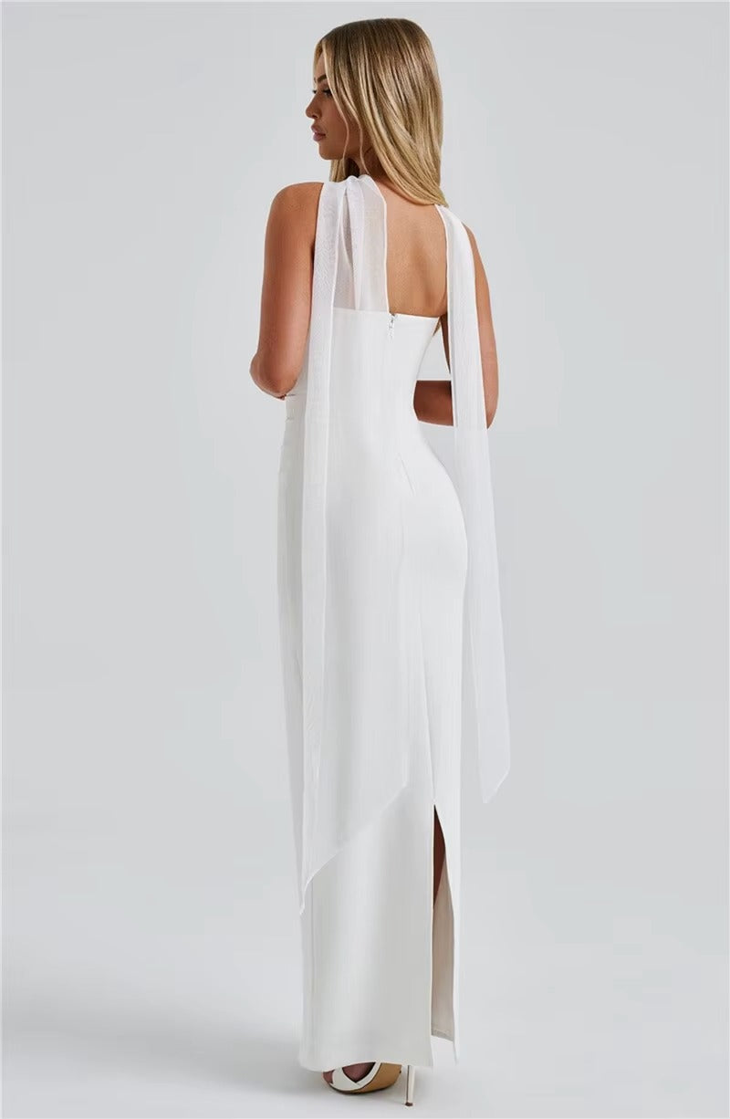 Alyssa Scarf Collar Strapless Sexy Maxi Dress