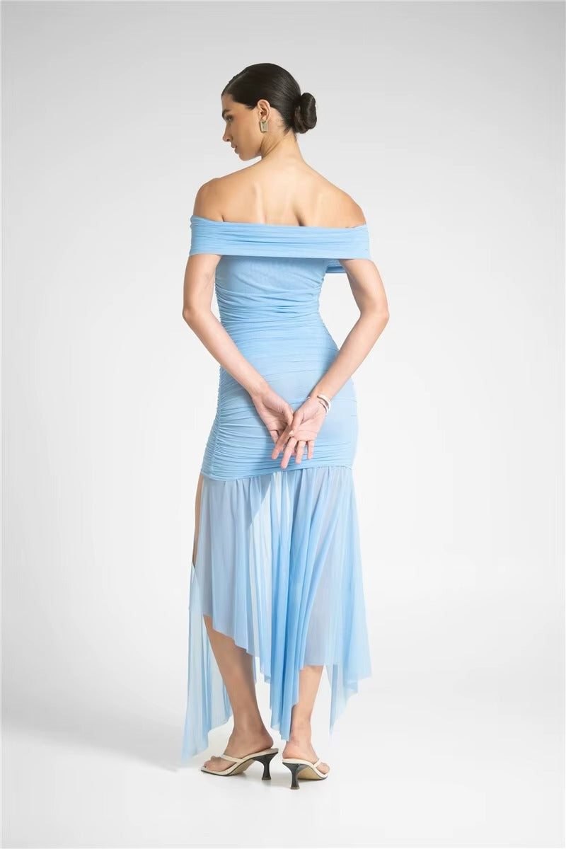 Kelly Mesh Off-shoulder Backless Sexy Maxi Dress
