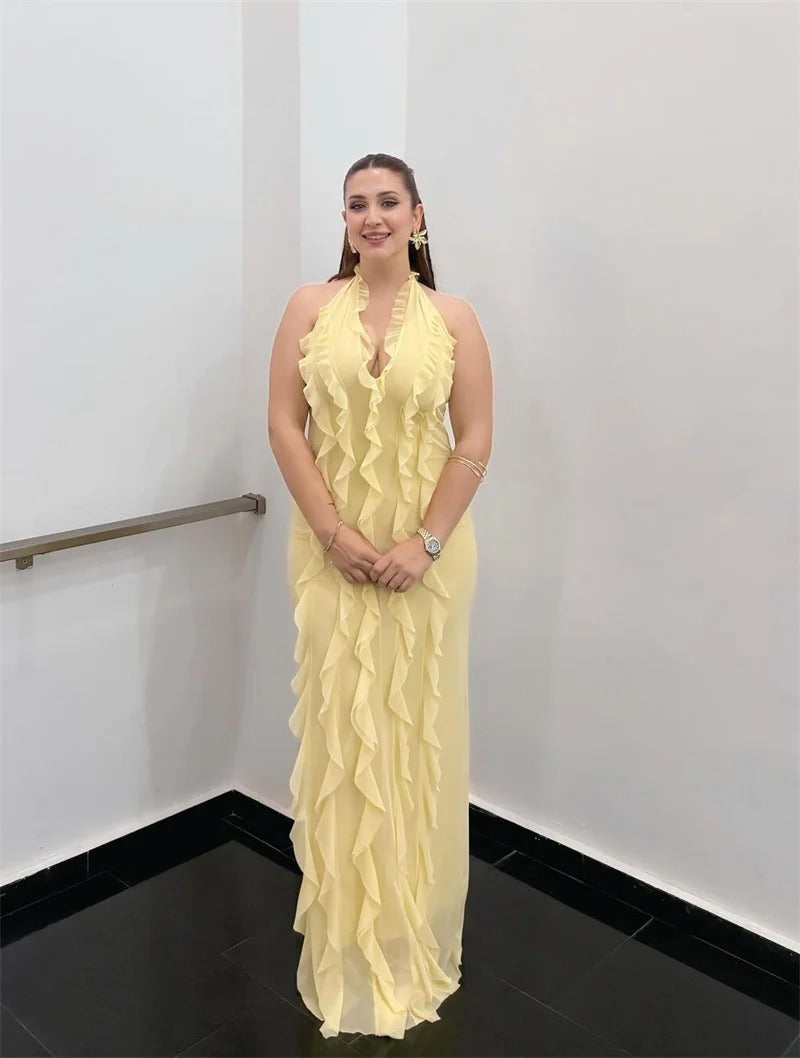 Halter Off-shoulder Ruffle Sexy Maxi Dress