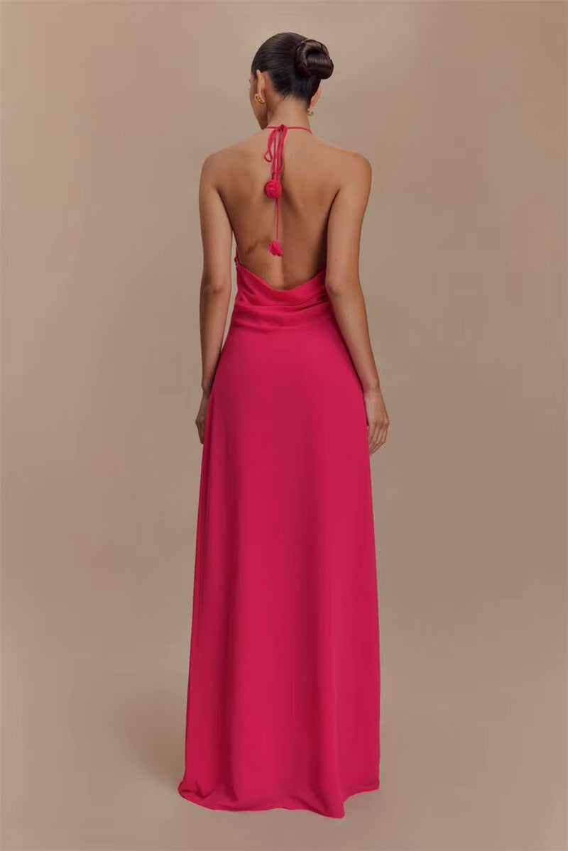 Rose Halter Off-shoulder Sexy Maxi Dress