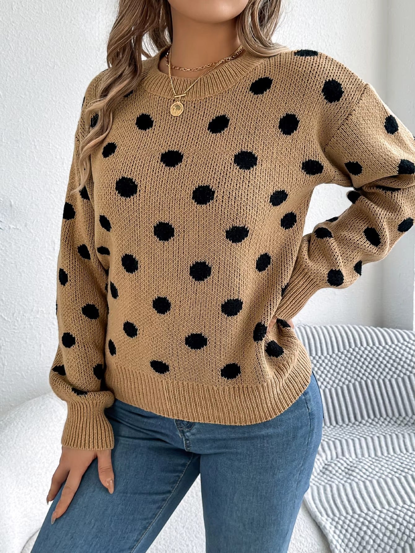 Cozy Casual Lantern Sleeve Round-Neck Pullover
