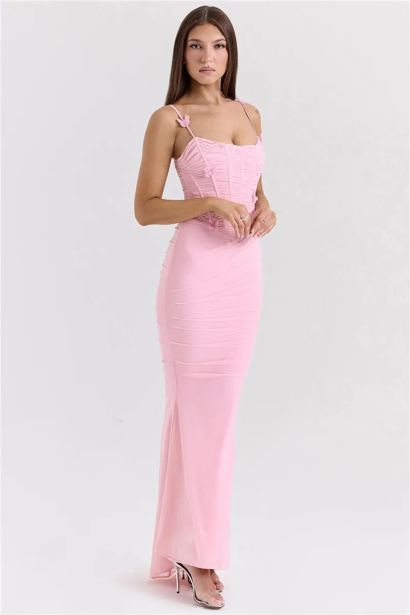 Camille Bow Spaghetti Strap Sexy Maxi Dress