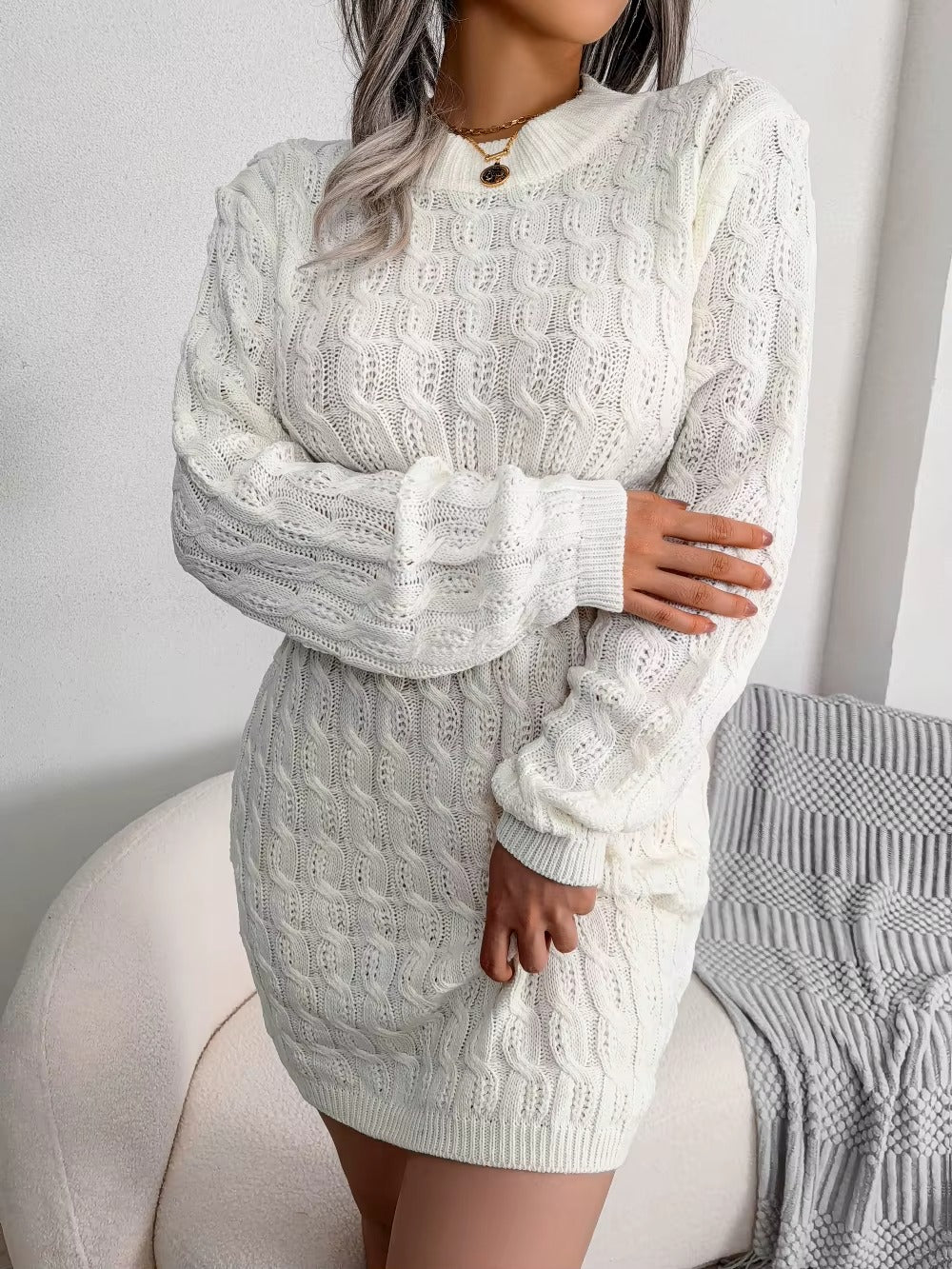 Women's Casual Long Sleeve Knitted Sweater Dress