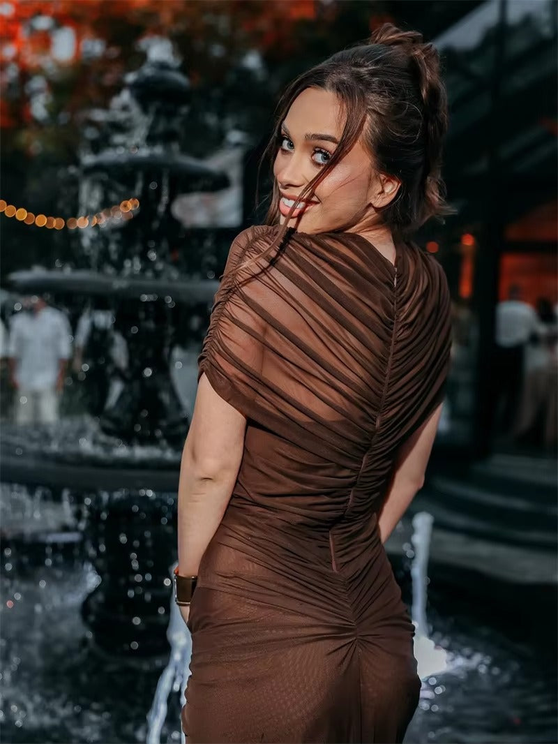 Hollow Out Short Sleeve Sexy Maxi Dress