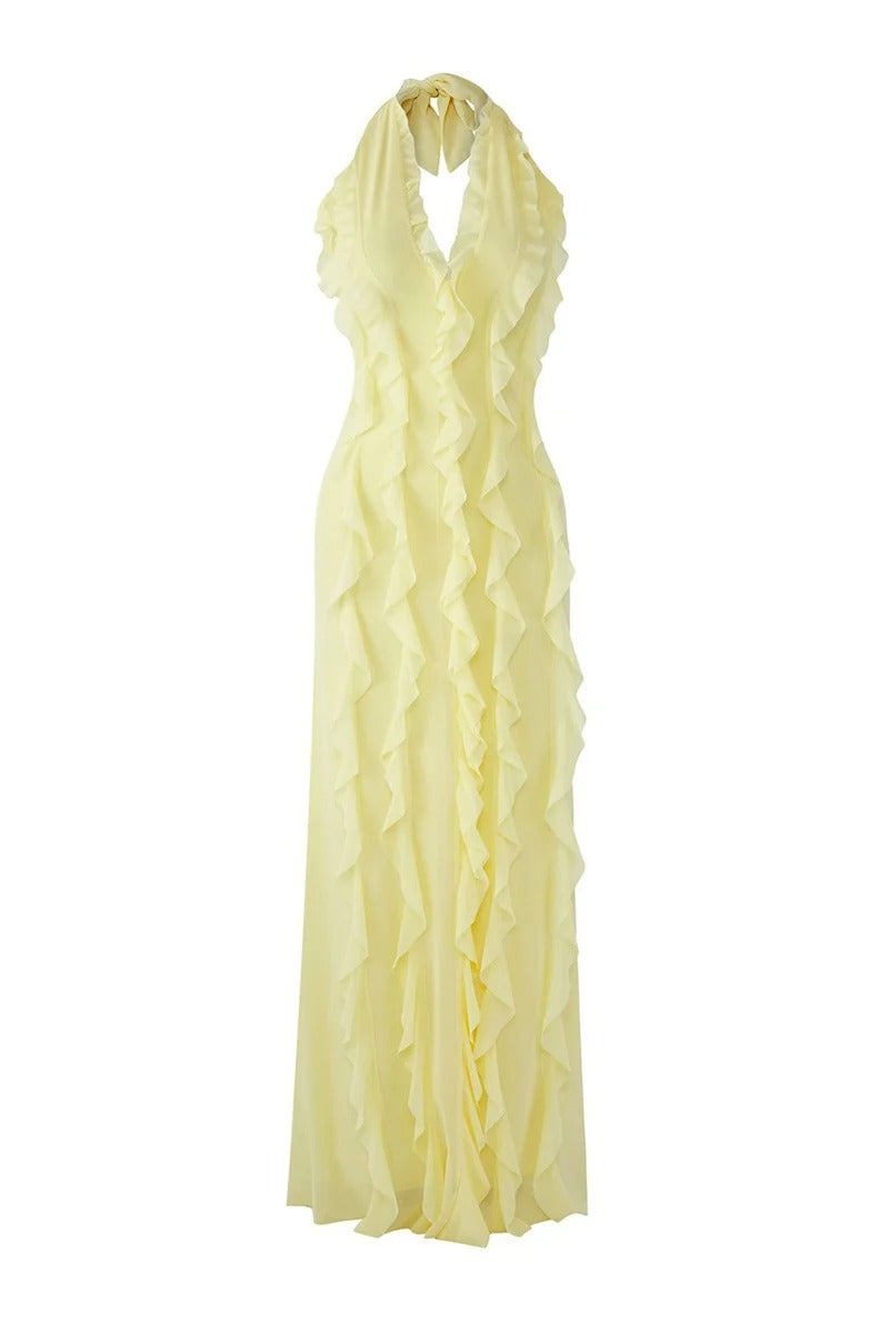 Halter Off-shoulder Ruffle Sexy Maxi Dress