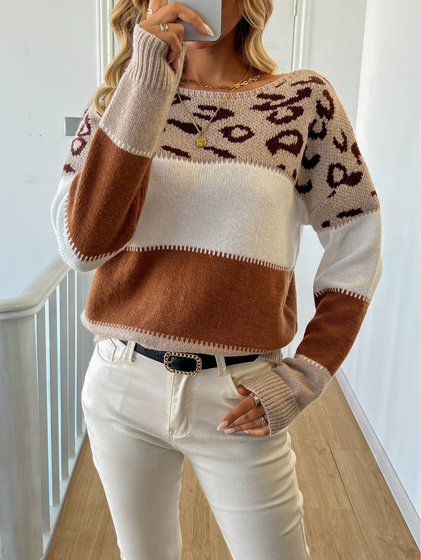 Half Zip Knit Lantern Sleeves Woman Sweater