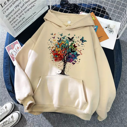 Butterfly Tree Print Kangaroo Pocket Hoodie