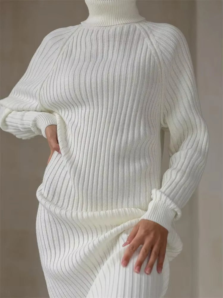 Women's High Collar Long Sleeve Thickened Knit Sweater Dress