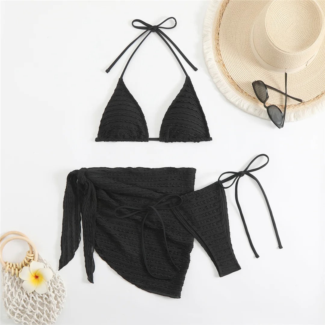 Priscilla With Sarong Halter Wrinkled Bikini