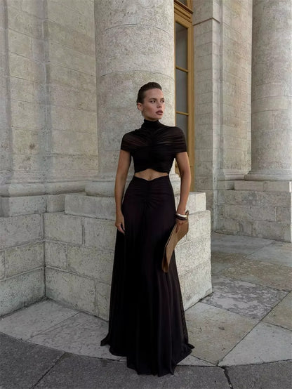 Hollow Out Short Sleeve Sexy Maxi Dress