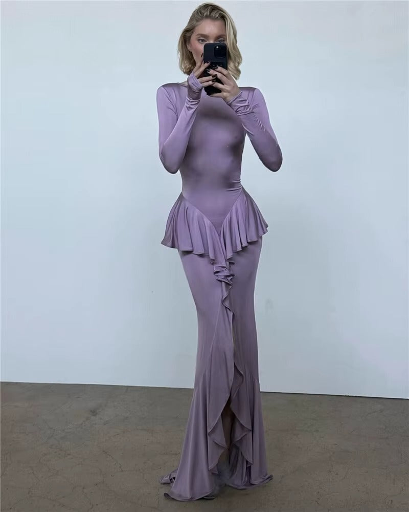 Amanda Backless Ruffled Sexy Maxi Dress