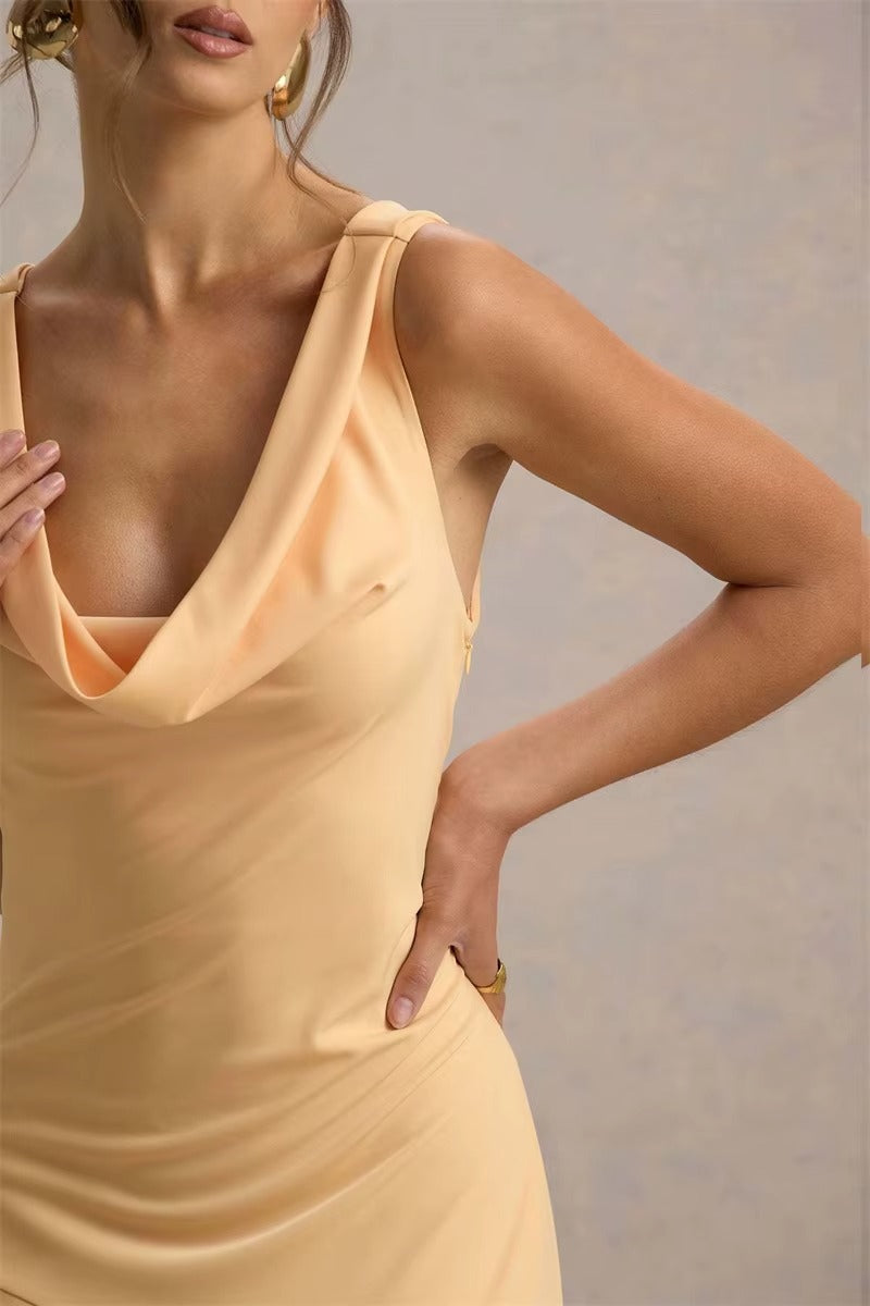 Satin Cowl Neck Backless Sexy Maxi Dress