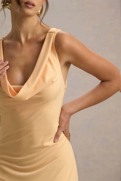 Bertha Satin Cowl Neck Backless Sexy Maxi Dress