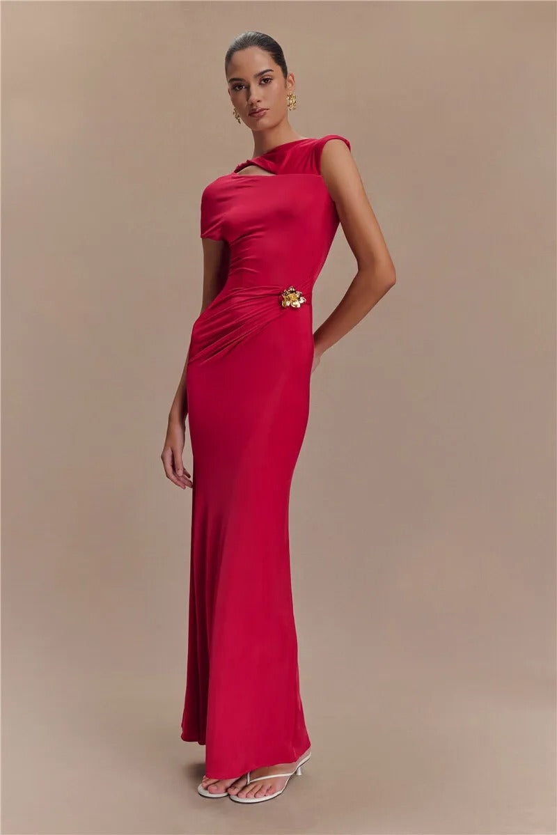 Alana Hollow Out Gold Clasp Sexy Maxi Dress