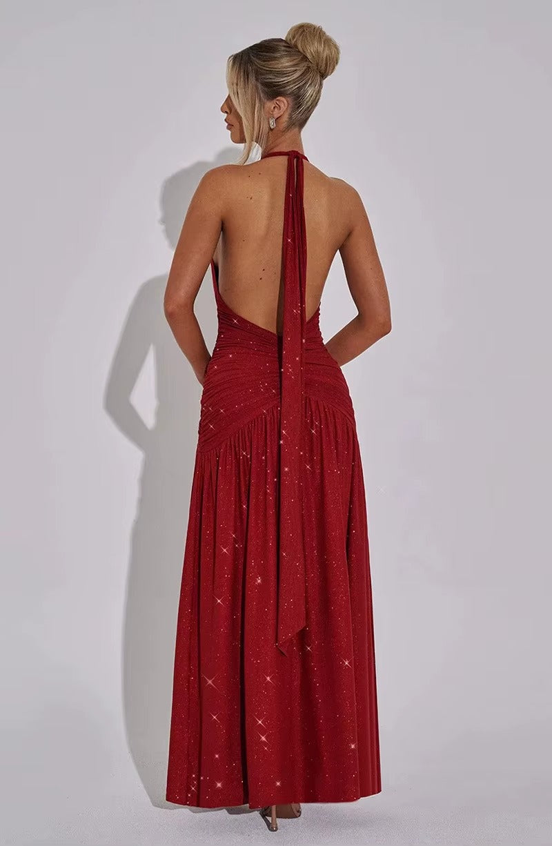 Aimee Glitter Deep V Neck Sexy Maxi Dress