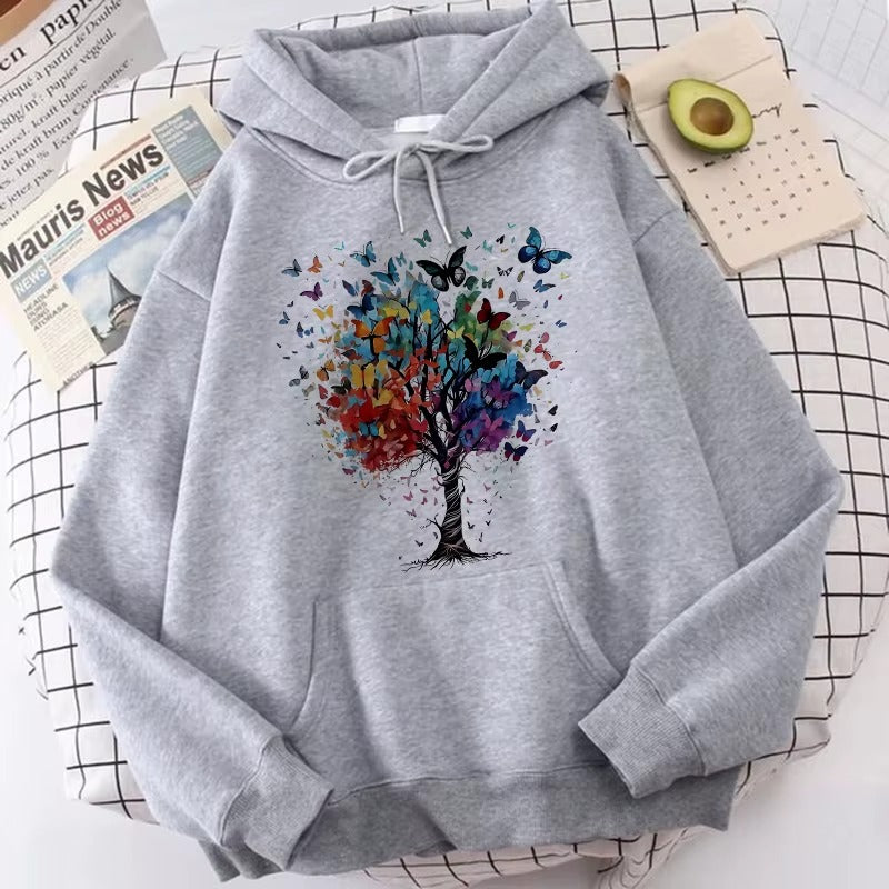 Butterfly Tree Print Kangaroo Pocket Hoodie