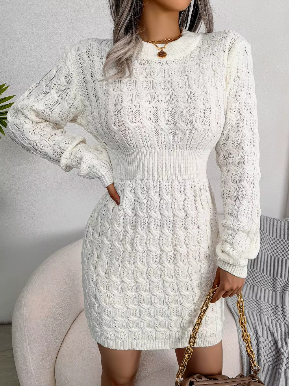 Women's Casual Long Sleeve Knitted Sweater Dress