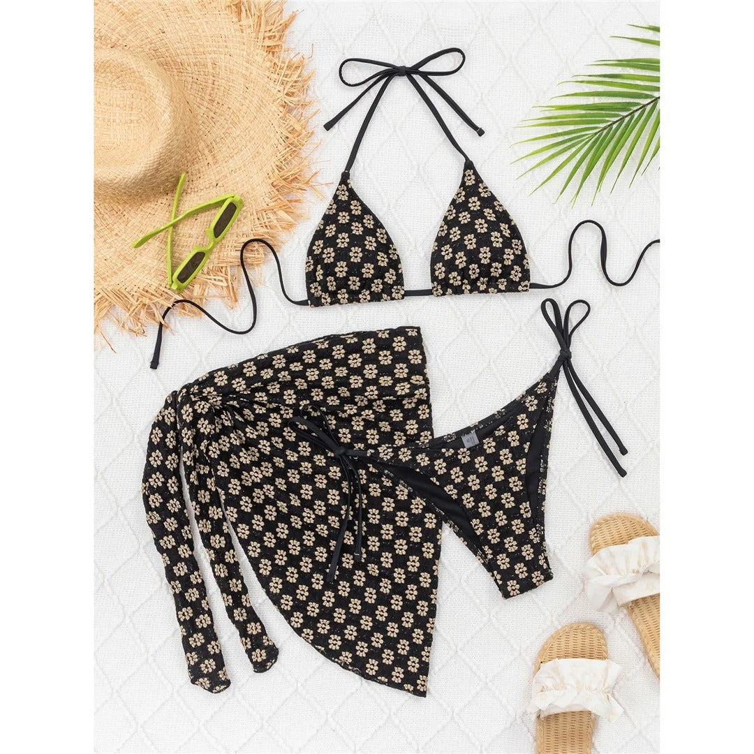 Nancy With Sarong Printed Halter Strappy Bikini