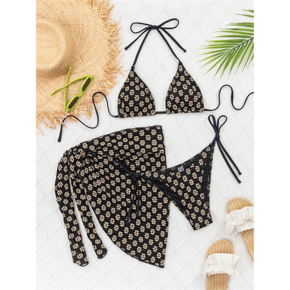 Nancy With Sarong Printed Halter Strappy Bikini