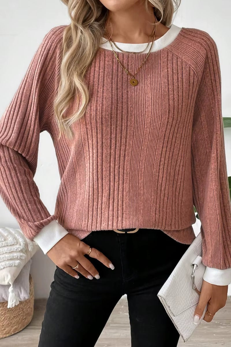 Women's Long Sleeve Knit Solid Color Ribbed Sweater