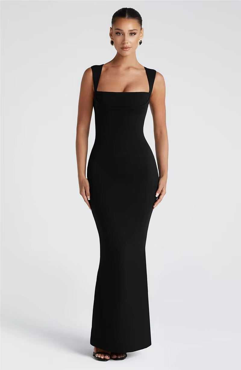 Judith Square Collar Sleeveless Sexy Maxi Dress