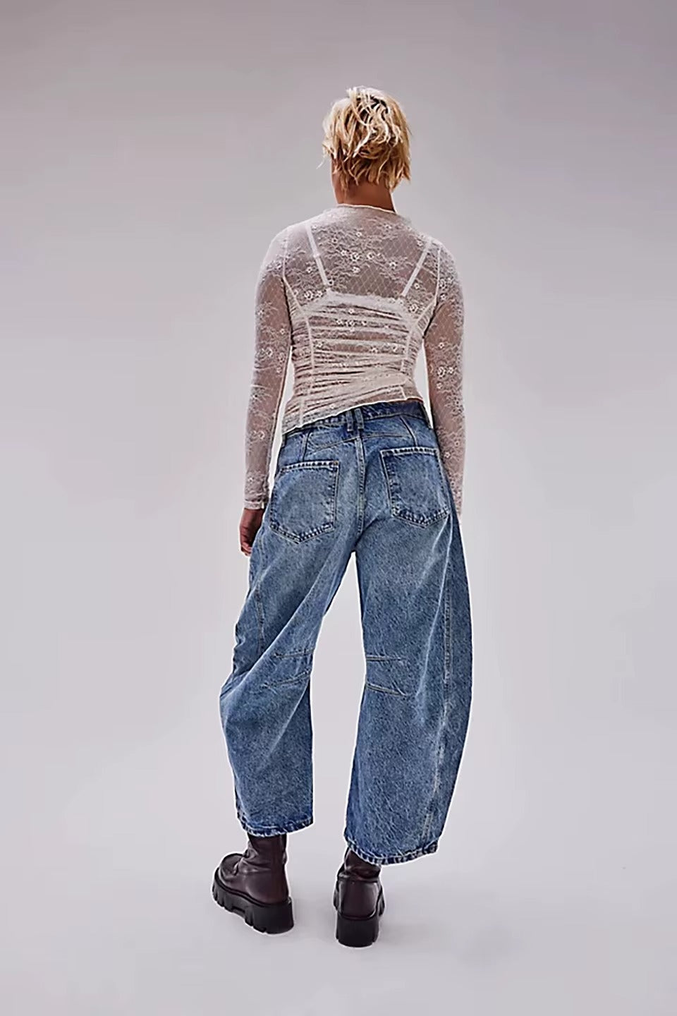 High-Stretch Mid-Rise Barrel Jeans for Women