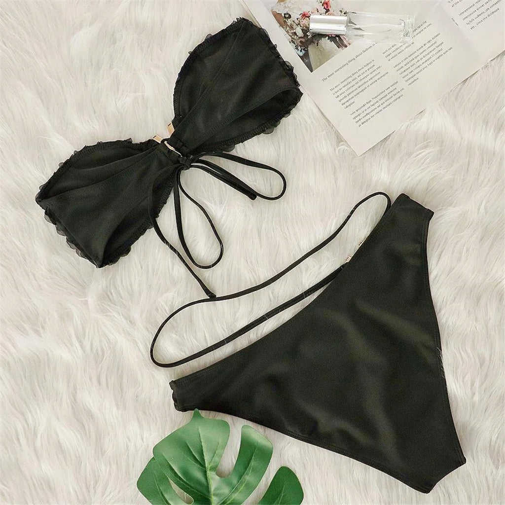 Jasmine 3D Flowers Bandeau High Cut Leg Bikini