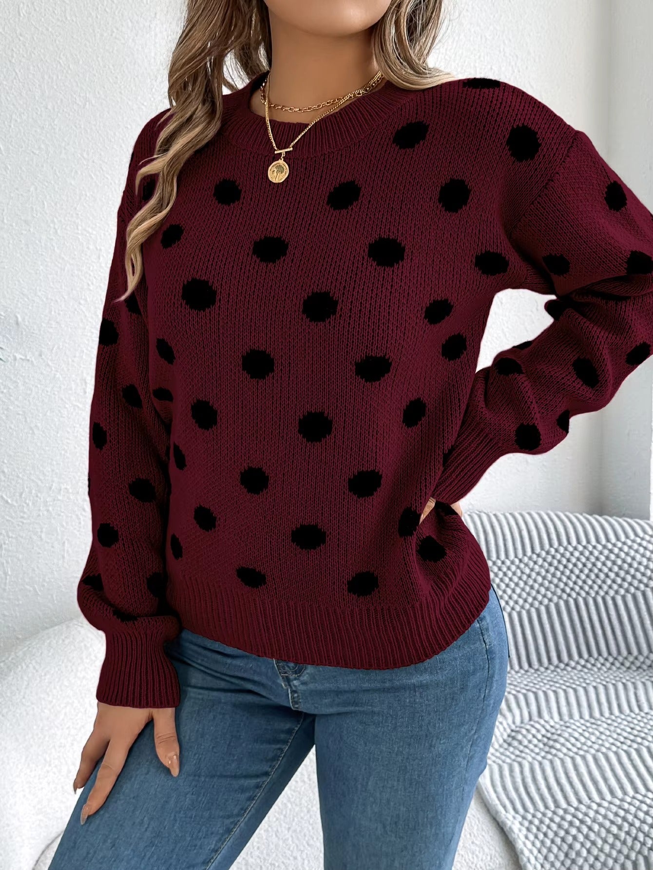 Cozy Casual Lantern Sleeve Round-Neck Pullover