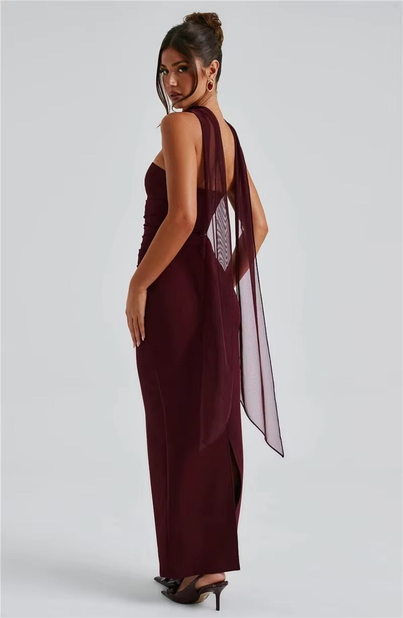 Alyssa Scarf Collar Strapless Sexy Maxi Dress