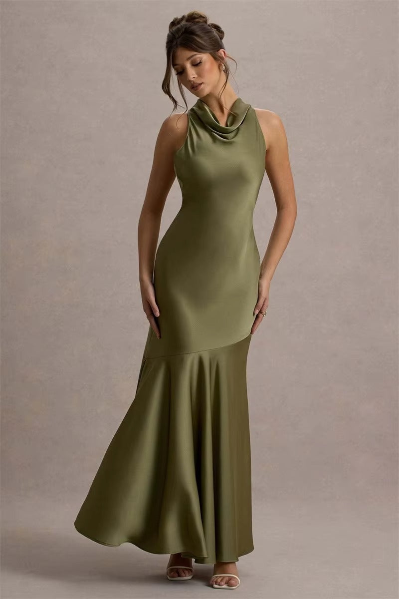 Satin Cowl Neck Sexy Maxi Dress