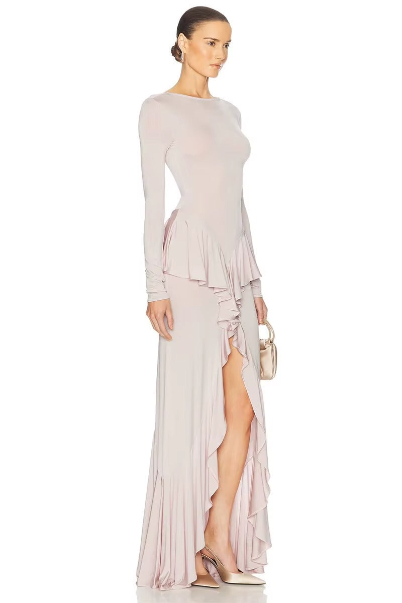 Amanda Backless Ruffled Sexy Maxi Dress