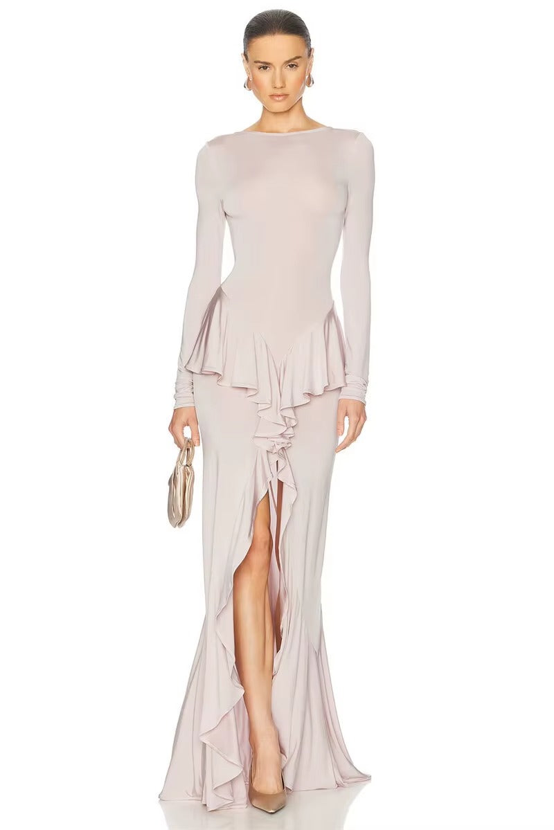 Amanda Backless Ruffled Sexy Maxi Dress