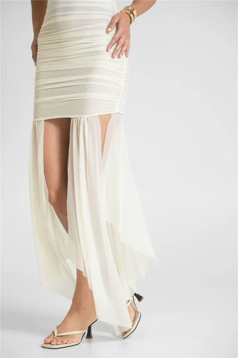 Kelly Mesh Off-shoulder Backless Sexy Maxi Dress