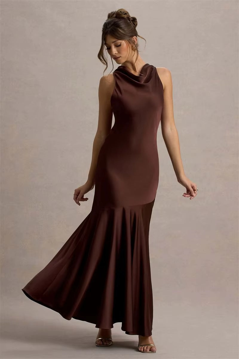 Satin Cowl Neck Sexy Maxi Dress