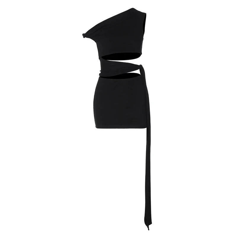 Carly Hollow Out Oblique Shoulder Sexy Mini Dress