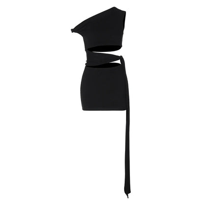 Carly Hollow Out Oblique Shoulder Sexy Mini Dress