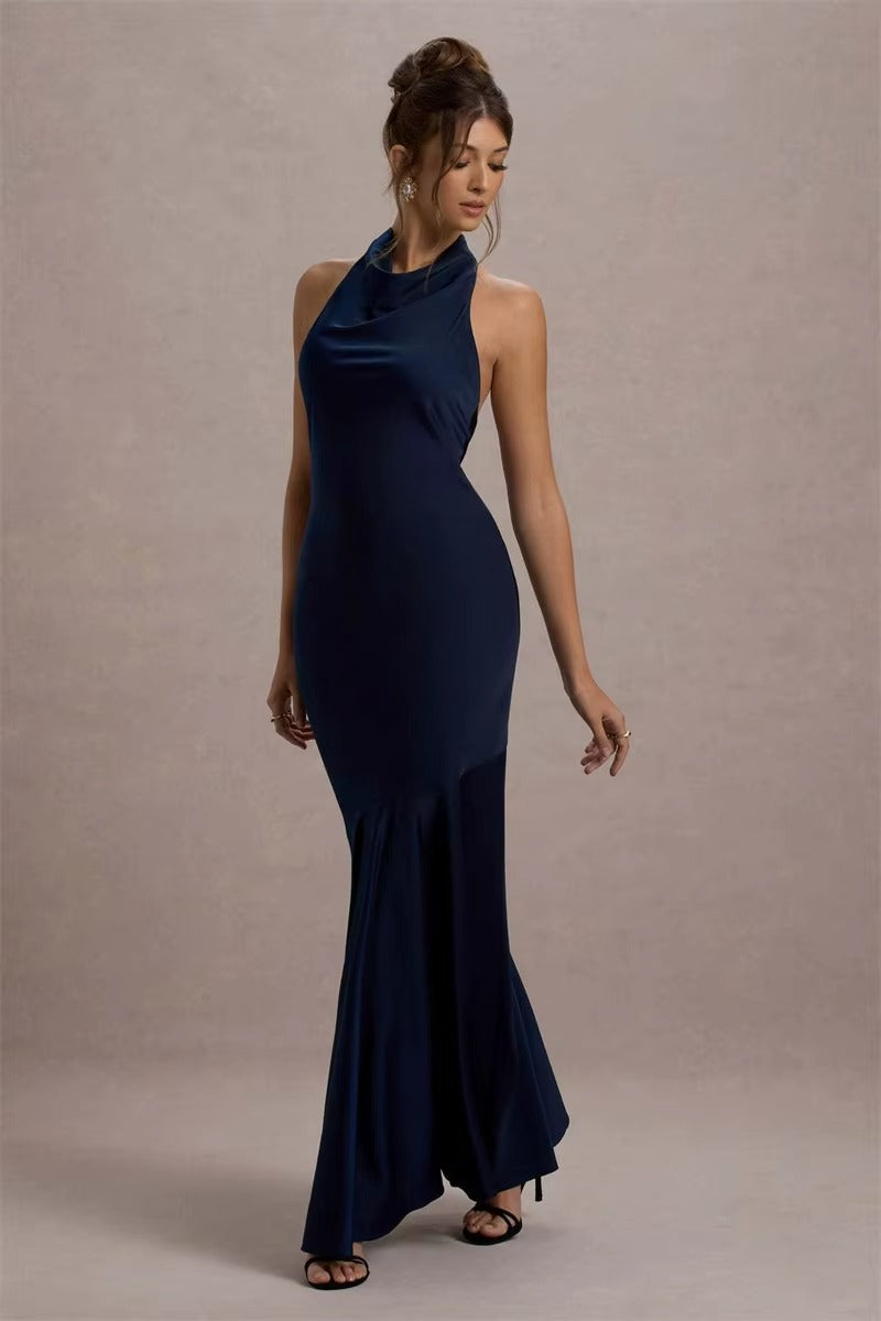 Satin Cowl Neck Sexy Maxi Dress