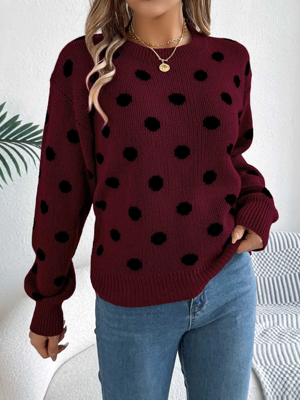 Cozy Casual Lantern Sleeve Round-Neck Pullover