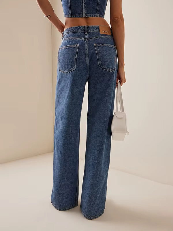 Women’s Stylish Wide Leg Button Jeans