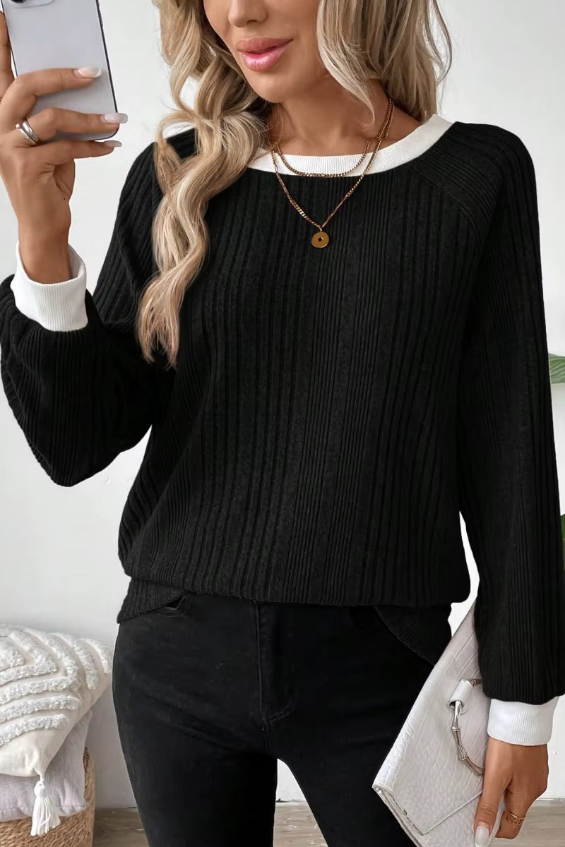 Women's Long Sleeve Knit Solid Color Ribbed Sweater